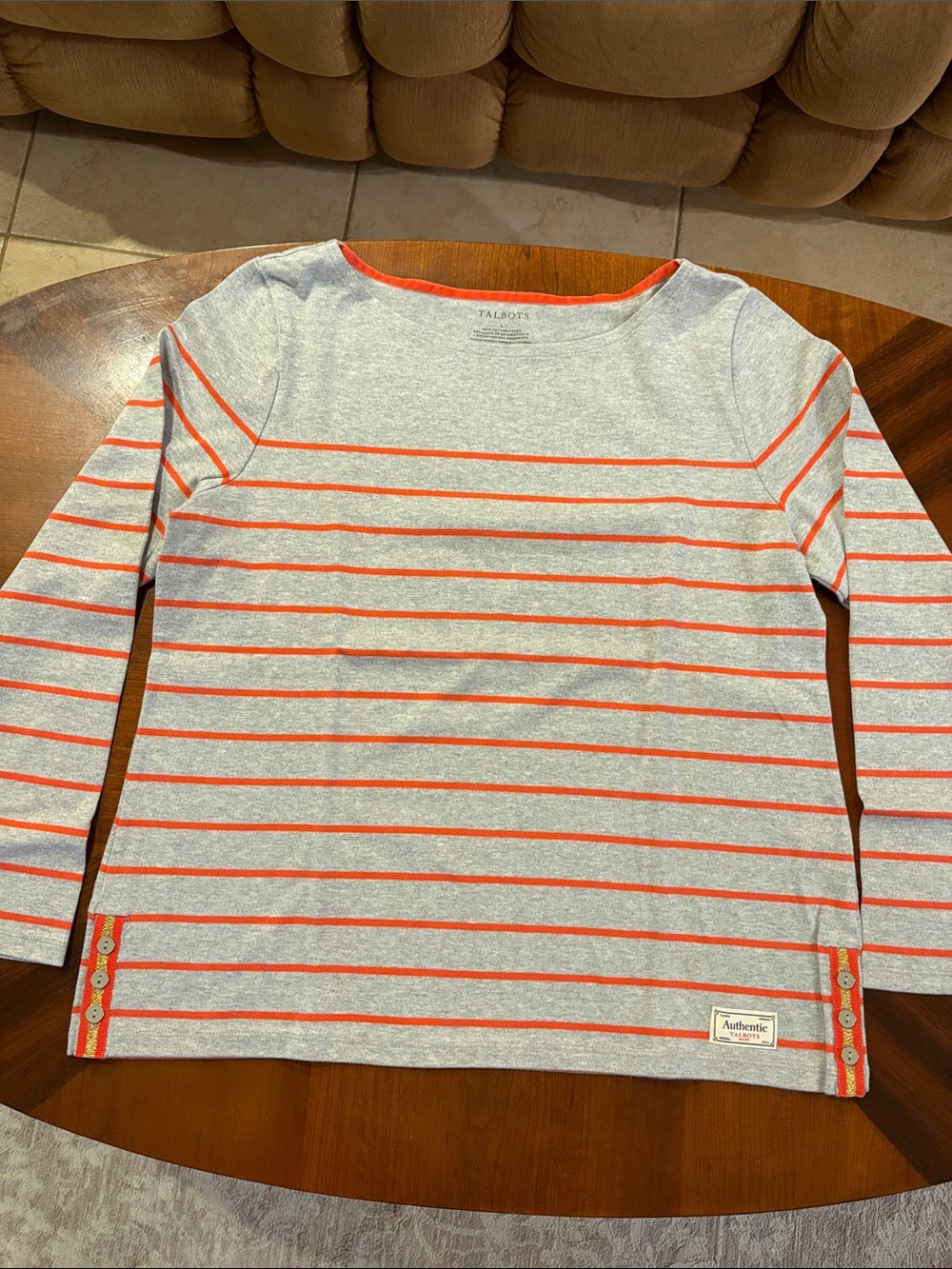 Talbots Women’s Gray & Orange Striped Long-Sleeve Tee